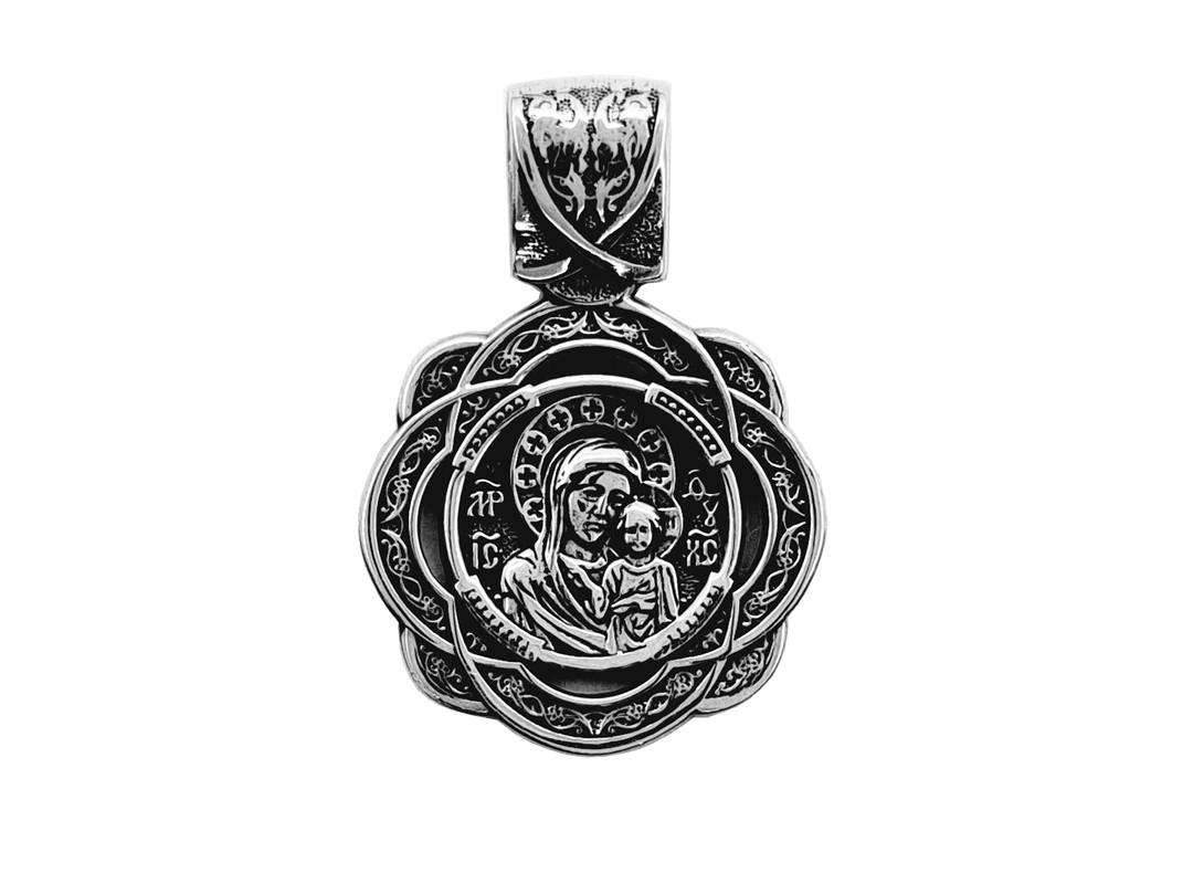 Подвеска нательная икона Казанская Божия Матерь 8239 из серебра с чернением 