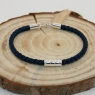 Синий браслет брт-4  из прочного плетёного текстиля с серебром