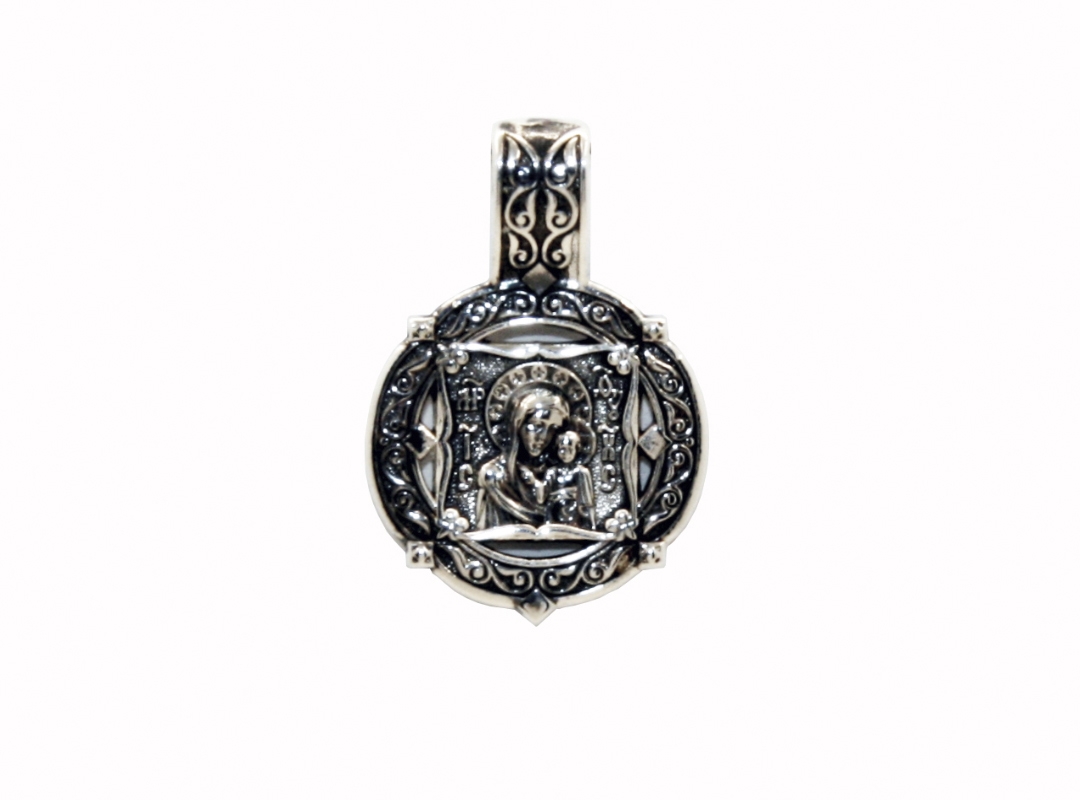 Нательная Казанская икона Божией Матери 9118 из серебра